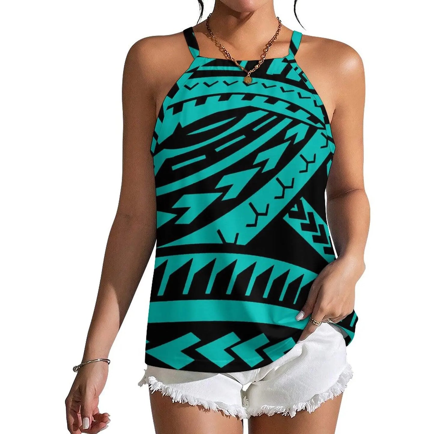 Custom Wholesale Women Summer Halter Everyday Casual Wear Polynesian Style Fiji Island Print Custom Design Strapper Vest