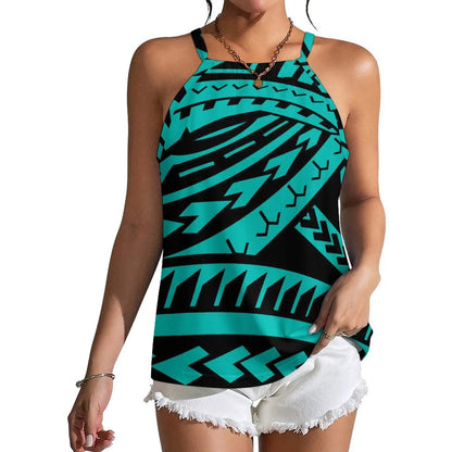 Custom Wholesale Women Summer Halter Everyday Casual Wear Polynesian Style Fiji Island Print Custom Design Strapper Vest