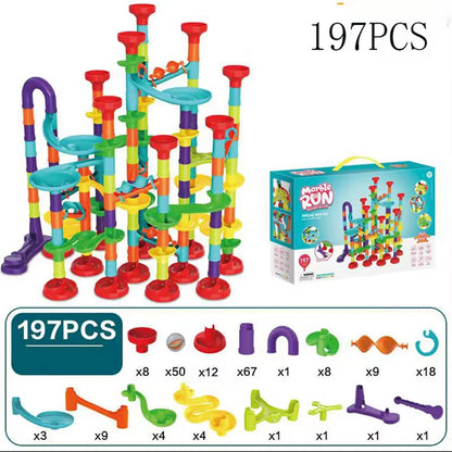 Construction Marble Run Race Track Building DIY Blocks Kids 3D Maze Ball Roll Toys Children Christmas Gift 45/93/113/142pcs Set