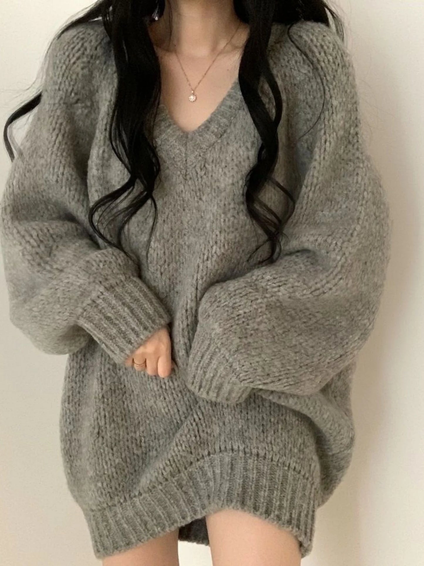 plus Size Lazy Style V-Neck Soft Cozy Knitted Sweater Women's Autumn Winter Loose Small Figure Top Retro Style Loose Fit Knit...