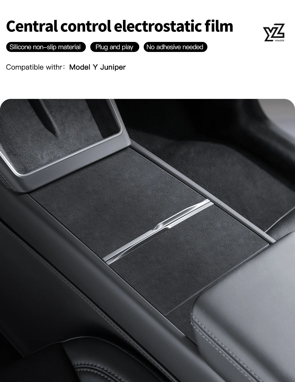 YZ Center Console Panel Sticker For Tesla Model 3/Y/YL Highland Juniper Electrostatic Adsorption Sticker Suede Film