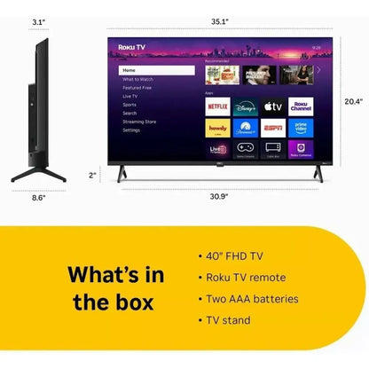 Hiro TV 40" 1080p Full HD Smart TV with Dolby Audio for Streaming, LED Direct Lit, with Wi-Fi, Bluetooth, 3X HDMI Ports - H40C3C