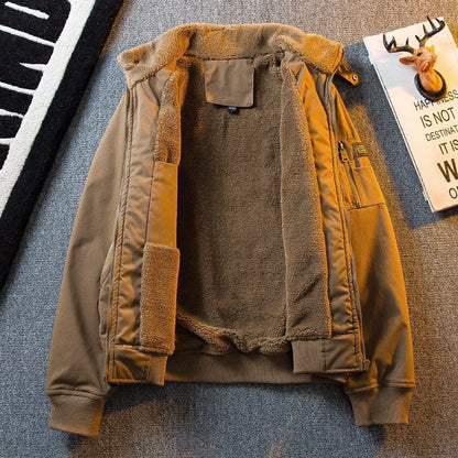 Men's Thickened Fleece Lined Flight Jacket Winter Warm Military Style Workwear Cotton Coat Outerwear Cleanfit Long Sleeve