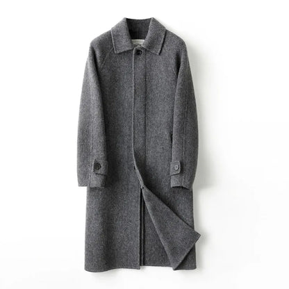High Quality Men Double Face Wool Coat Business Casual Work Autumn Winter Warm Real Sheep Fur Long Coats Windbreaker Trench Grey