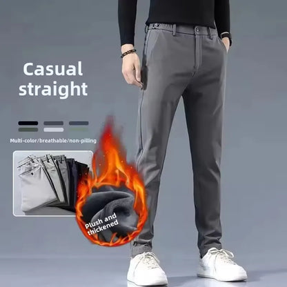 Winter Fleece Golf Casual Pants Men Business Slim Stretch Jogger Thick Trousers Korean Classic Elastic Waist Velvet Male Pants