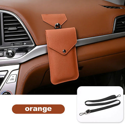 Universal Multi-Use Car Storage Bag with Shoulder Strap, Stick-On, Premium Leather, For Dashboard, Door, Seat Back