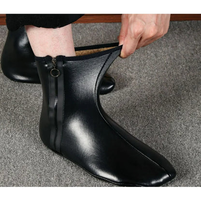 Unisex Zipper Black Winter Stockings Adult Men and Women Middle High Tube Fleece-lined Thick Keep Warm Leather Floor Room Socks