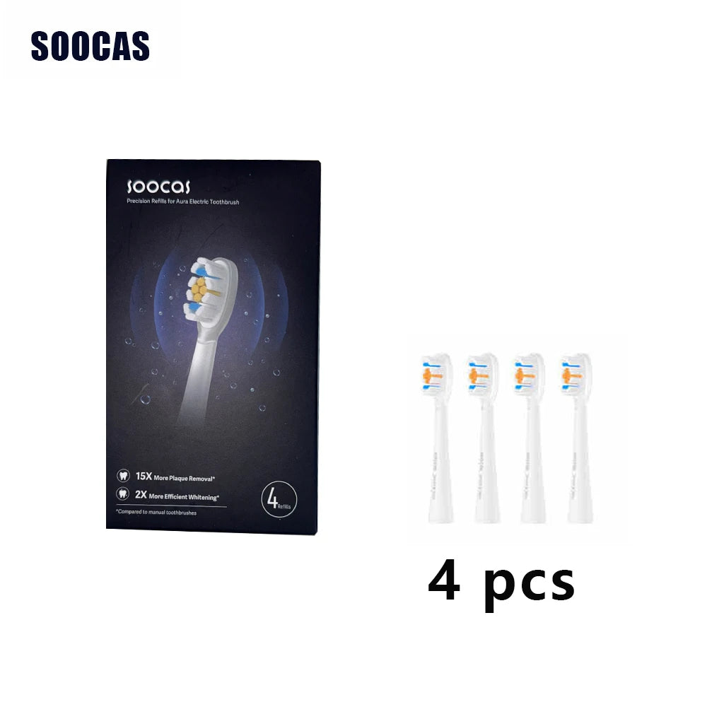 4PCS Replacement Brush Heads For SOOCAS Aura PT1 Sonic Electric Toothbrush Dupont Bristle  Original Nozzles