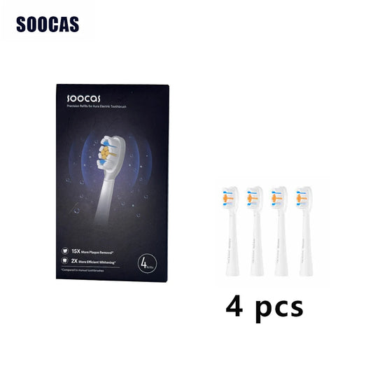 4PCS Replacement Brush Heads For SOOCAS Aura PT1 Sonic Electric Toothbrush Dupont Bristle  Original Nozzles