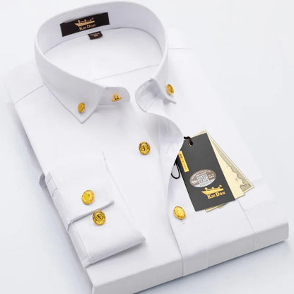2026 Spring/Autumn New Men's Luxury Brass Button Long Sleeve Business Casual Shirt Ironing Resistant Office Work Shirts as Gift