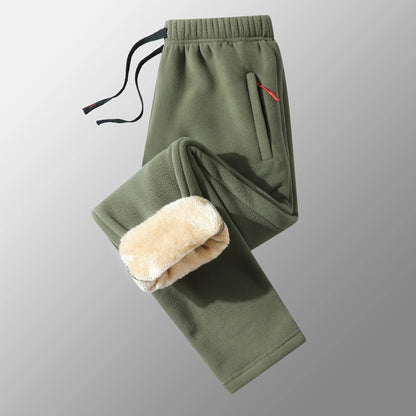 Men's Winter Warm Fleece Lined Pants with Zipper Pockets Thickened Fleece Jogger Pants Men Trousers Snow Cold Thermal Sweatpants