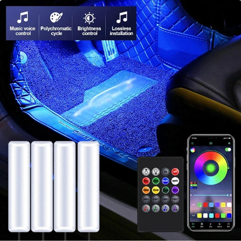 LED RGB Car Foot Ambient Light With USB Wireless Remote Voice Music APP Control Cigarette Lighter Car Footwell Lights