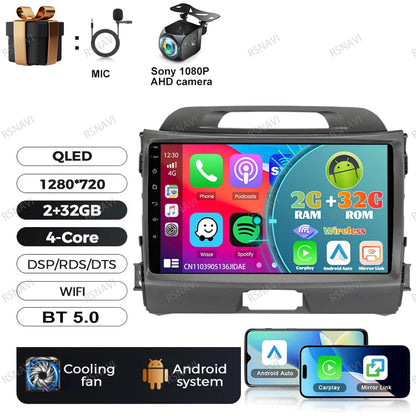 Car Radio Android 15 For KIA Sportage 2010 2011 2012 2013 2014 2015 2016 5G WIFI Qualcomm Navigation DSP Stereo Multimedia GPS