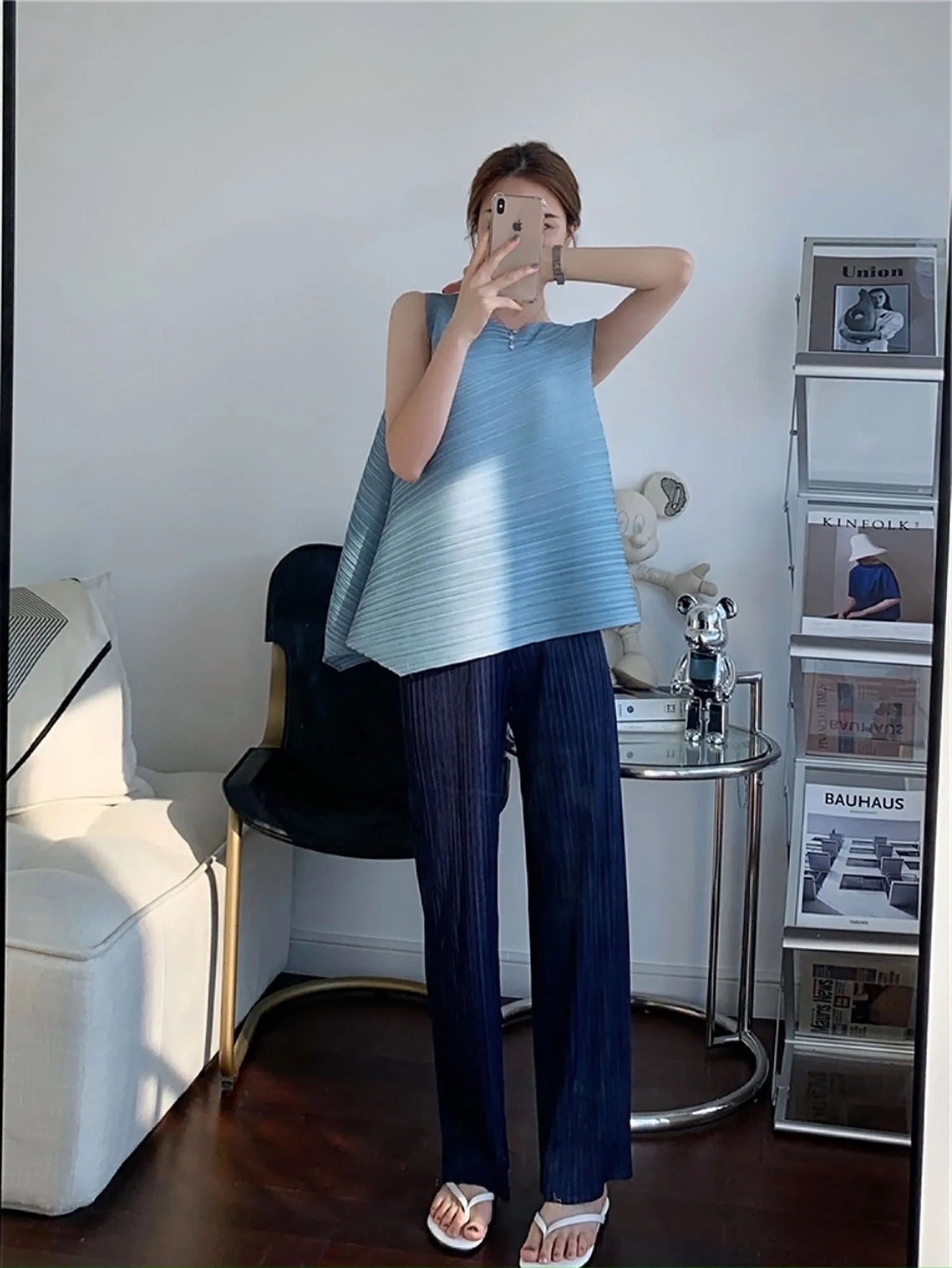 Unique Folded Design Sleeveless Top Set for Small Women Elegant Suitable Travel Wear Polyester Summer T-Shirt round Neck High...