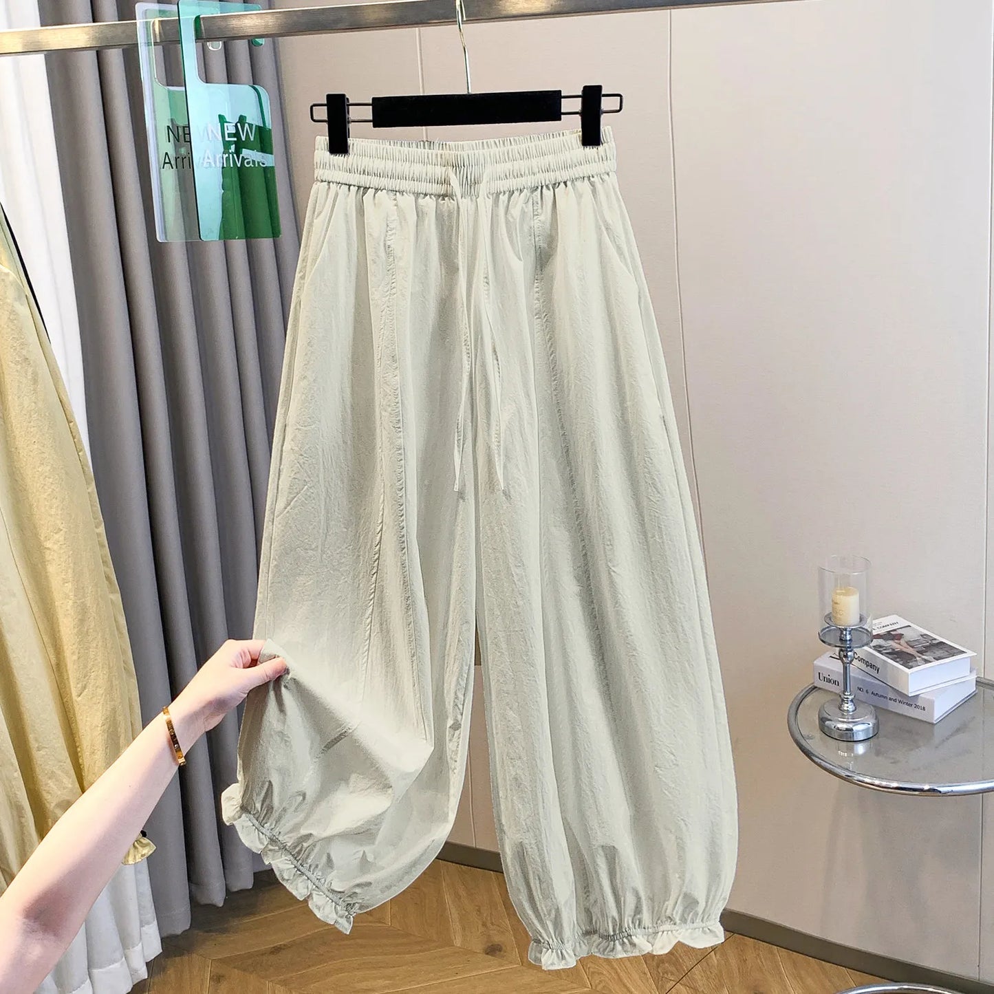 Casual Ice Silk Quick Dry Nine-Piece Flower Bud Pants Women Summer Thin Loose High Waist Draping Lantern Pants