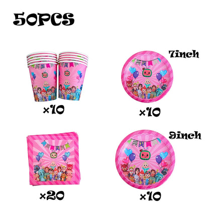 Cocomelon Birthday Party Decoration Tableware Set Birthday Cup Plate Napkin Tablecloth Cake Topper Balloon Party Favors Gifts