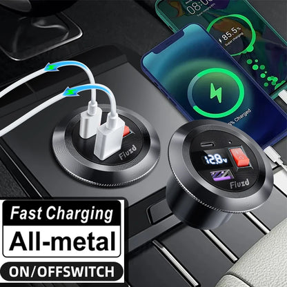 Car Charger Socket PD3.0 & QC3.0 Double USB C Ports with LED Switch 54W Fast Charging 12V/24V For Moto Adapter