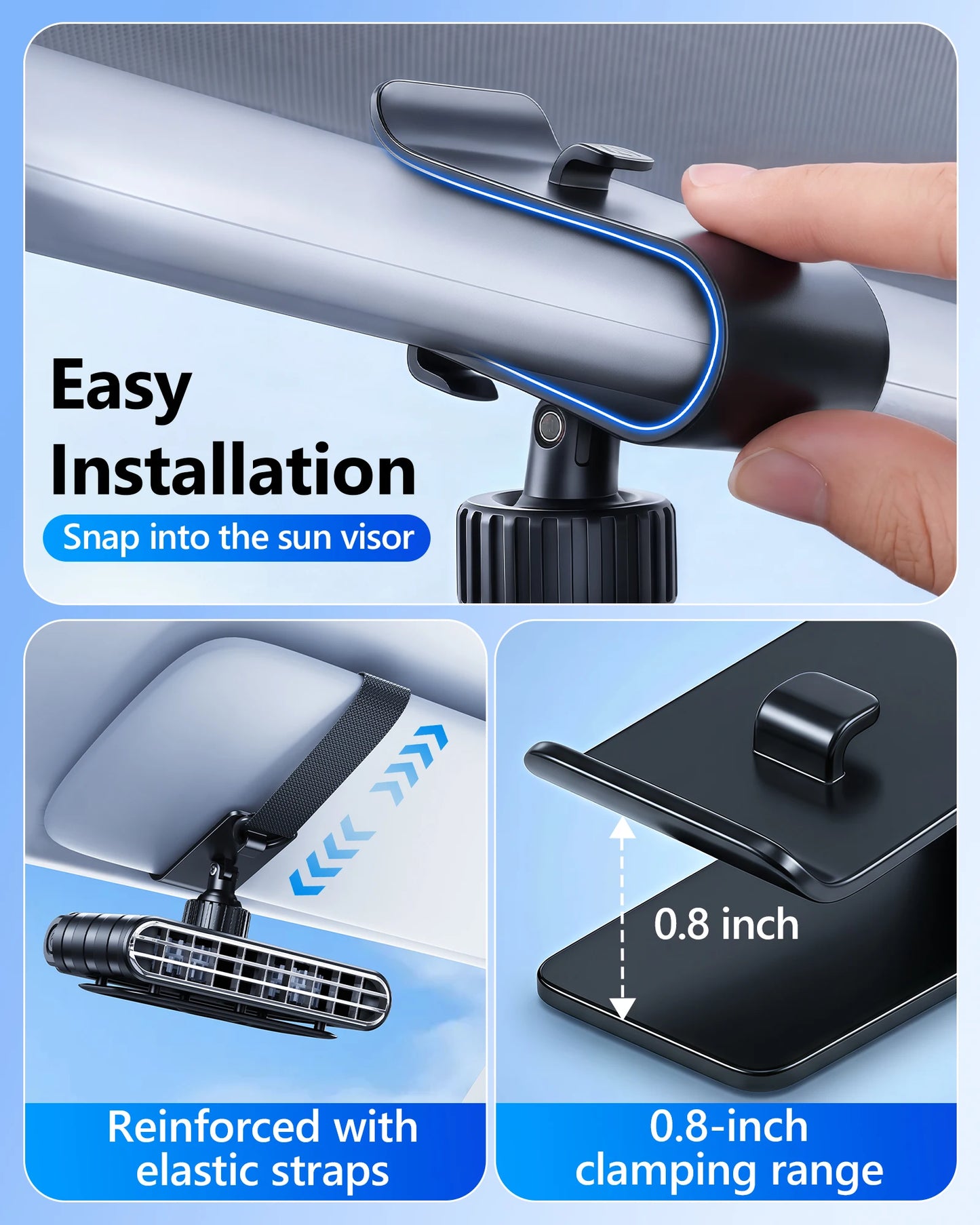 Eary Wireless Car Clip Fan for Sun Visor 3000mAh Rechargeable Portable Fan 360° Rotate 5 Speeds USB Cooling Clamp Cooler for SUV