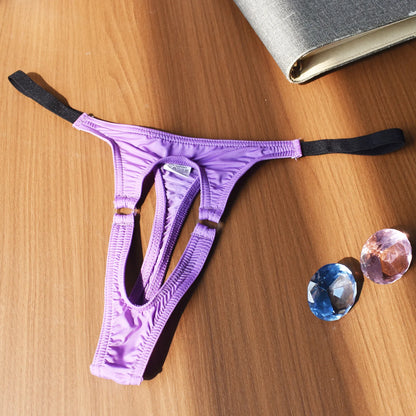 Men's Open Front Ice Silk Thong Easy Take Off Design Smooth Soft Comfortable Sexy Lingerie Underwear Available in 8 Colors S-XL