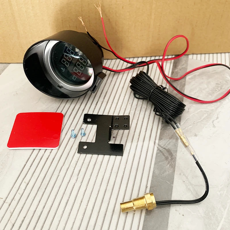 Round 2 in 1 LED Digital Car Temperature Meter Water Temp Gauge with Engine Overheat Alarm And Voltage Monitor for Truck 12V/24V