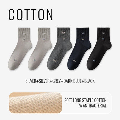 MiiOW 100% Pure Cotton Socks Men Business Dress Long Sock Black White Antibacterial Anti Odor Crew Socks Breathable Sport Sock