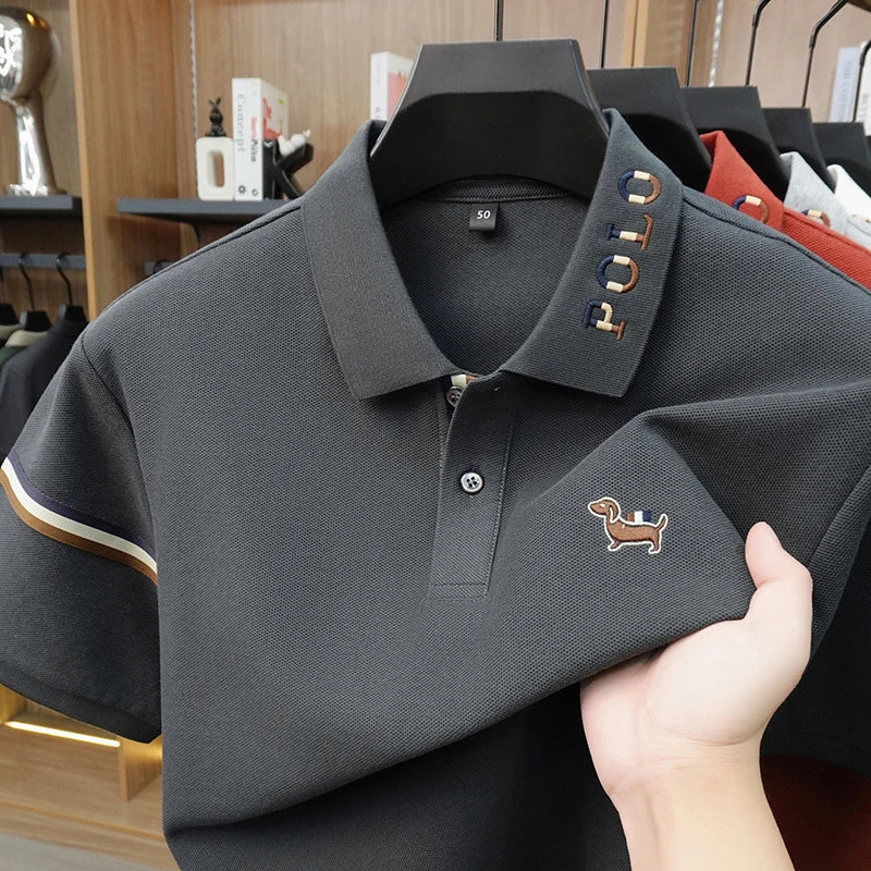 100%cotton Man Short-Sleeved Polo Shirt Lapel Button Embroidery Summer British Style Golf T-Shirt Business Casual Men's Clothing