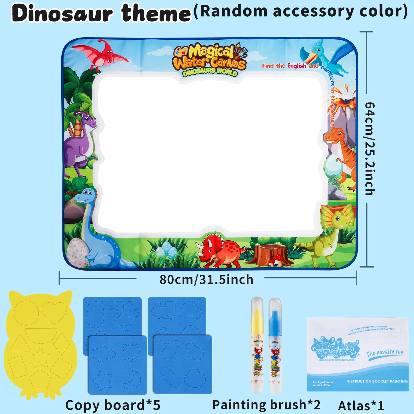MQUDUO Boys Girls Water Painting Mat, Large Reusable Doodle Pad with Animal Alphabet Theme for Fine Motor Skill Toy