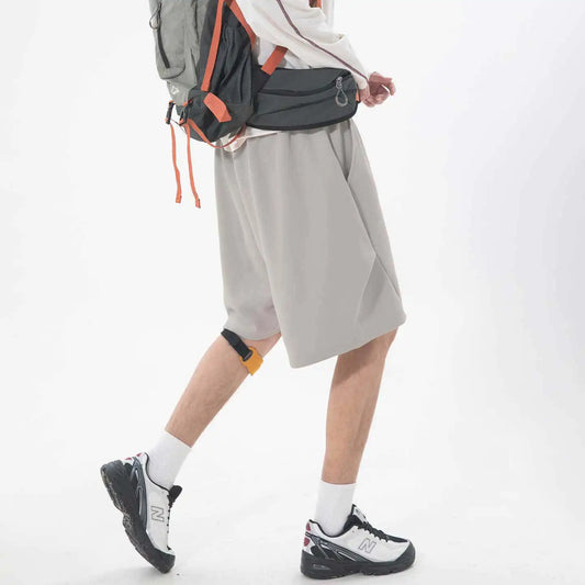 Men's Wide Leg Cargo Shorts | Loose Fit Solid Color Bermuda Shorts | Casual Sporty Drawstring Beach Shorts with Big Pockets