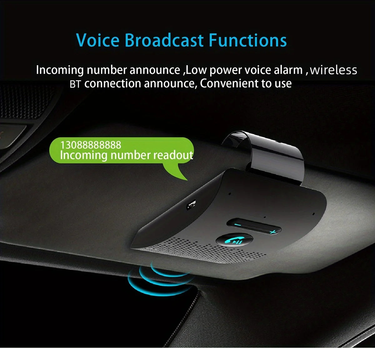 Wireless Bluetooth Hands-Free Car Kit with Sun Visor Speakerphone for Multi-Point Calls