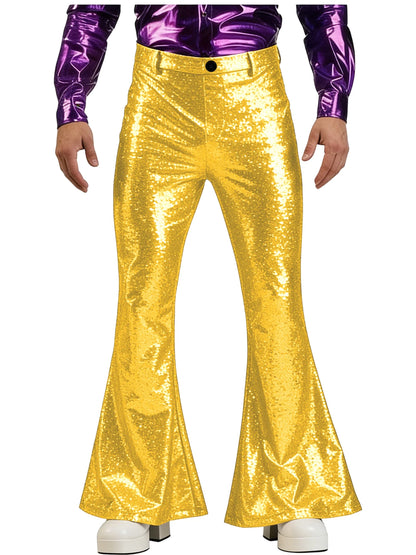 Men's Sequin Flare Pants High Waist Sparkly Bell Bottom Trousers Shiny Glitter Stretchy Breathable for Stage Performance Party
