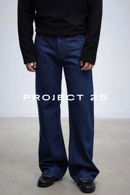 PROJECT 25 Men's Vintage Raw Denim Wide Leg Jeans - Relaxed Straight Fit with Micro Flare, Minimalist Casual Trousers