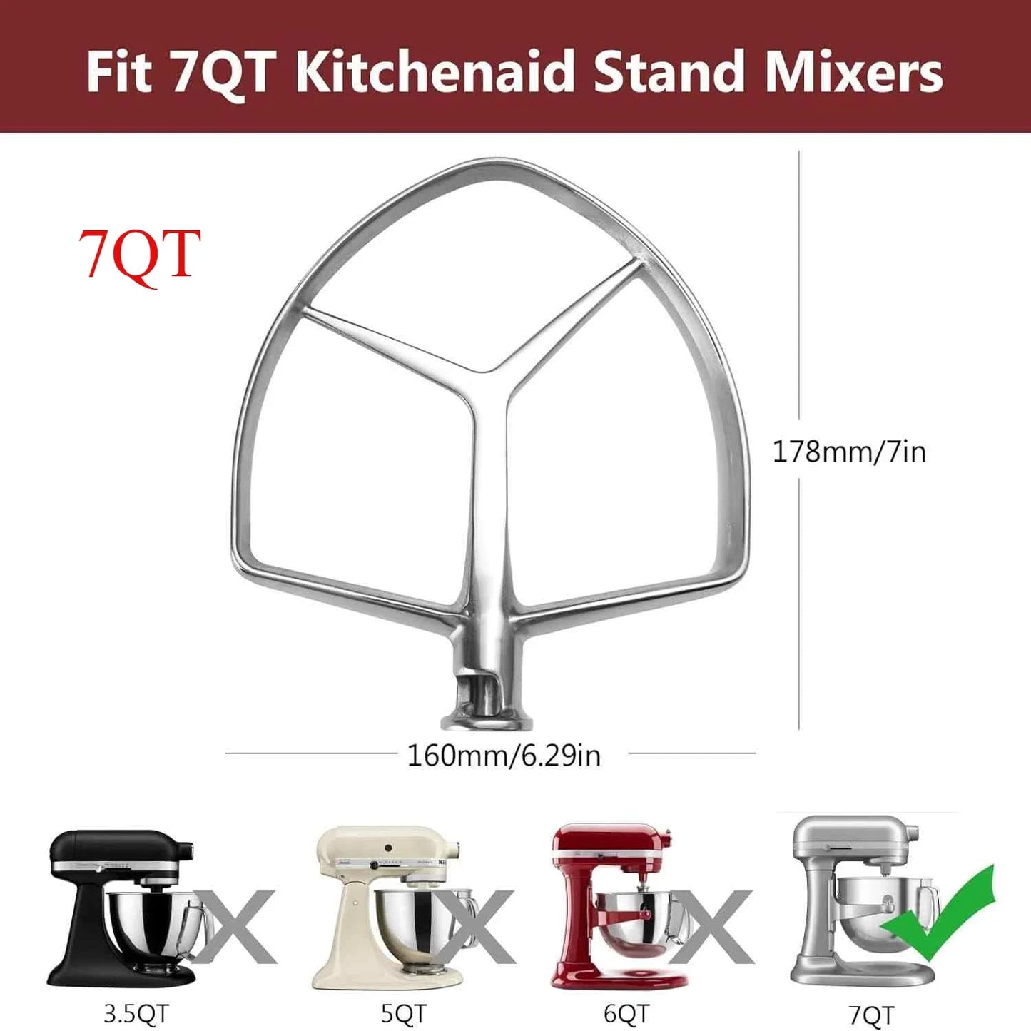 For Kitchenaid5 6 7 Quart Mixer Aid Attachment Parts AccessoriesStand Mixer Wire Whip& Dough Hook&Mixer Aid Paddle