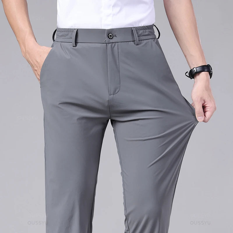 Spring Summer Men's Casual Pants Business Stretch Slim Fit Elastic Waist Jogger Korean Classic Thin Black Gray Trousers Male