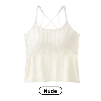 New 2025 Women's Slimming Long Tank Top Beautiful Back Bralette Innerwear Outerwear Base Layer Strap Vest Fashionable Polyest...