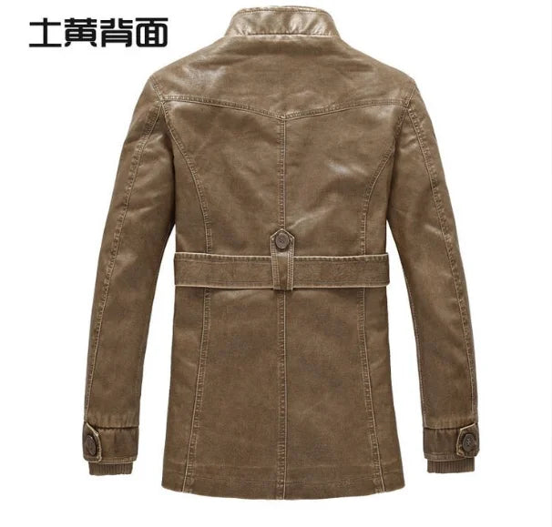 Thick Warm Cashmere Men Outwear Fleece Fur Collar Windbreaker Coats Men's Military Tactical Leather Jackets Long Jacket Men
