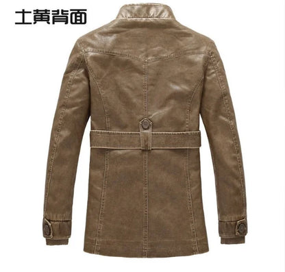Thick Warm Cashmere Men Outwear Fleece Fur Collar Windbreaker Coats Men's Military Tactical Leather Jackets Long Jacket Men