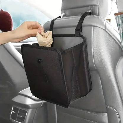 1pc Durable Oxford Cloth Car Trash Can - Multi-functional Folding Hanging Storage Bag, Zipper Compartment, Practical Design