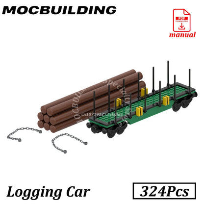 Logging Car Blocks Model Wood Transport Car Railway Accessories MOC Building Heavy Duty Freight train Bricks Construction Toys