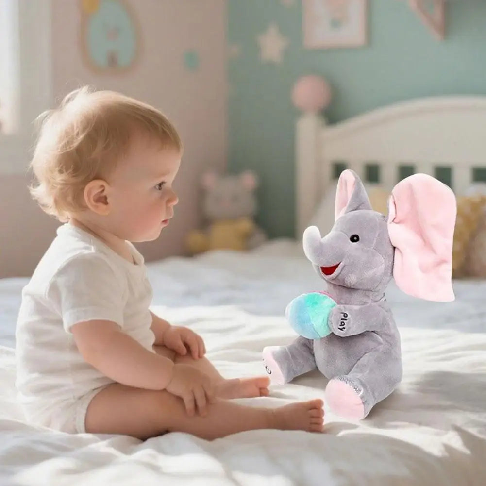 Hide and Seek Elephant Plush Toy,Flapping Ears with Cheerful Songs, Soft Soothing Stuffed Animal for New Born Baby Gift for Kids