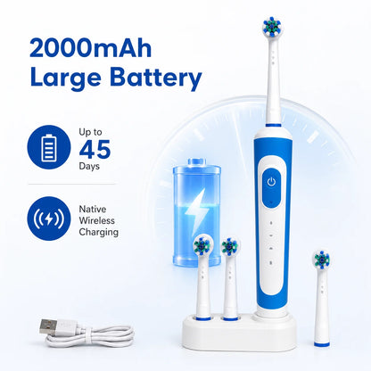 Dr Yadent Rotary Electric Toothbrush for Adults 3 Modes IPX7 Waterproof 3 Brush Heads 45 Days Battery Compatitble with Oral B