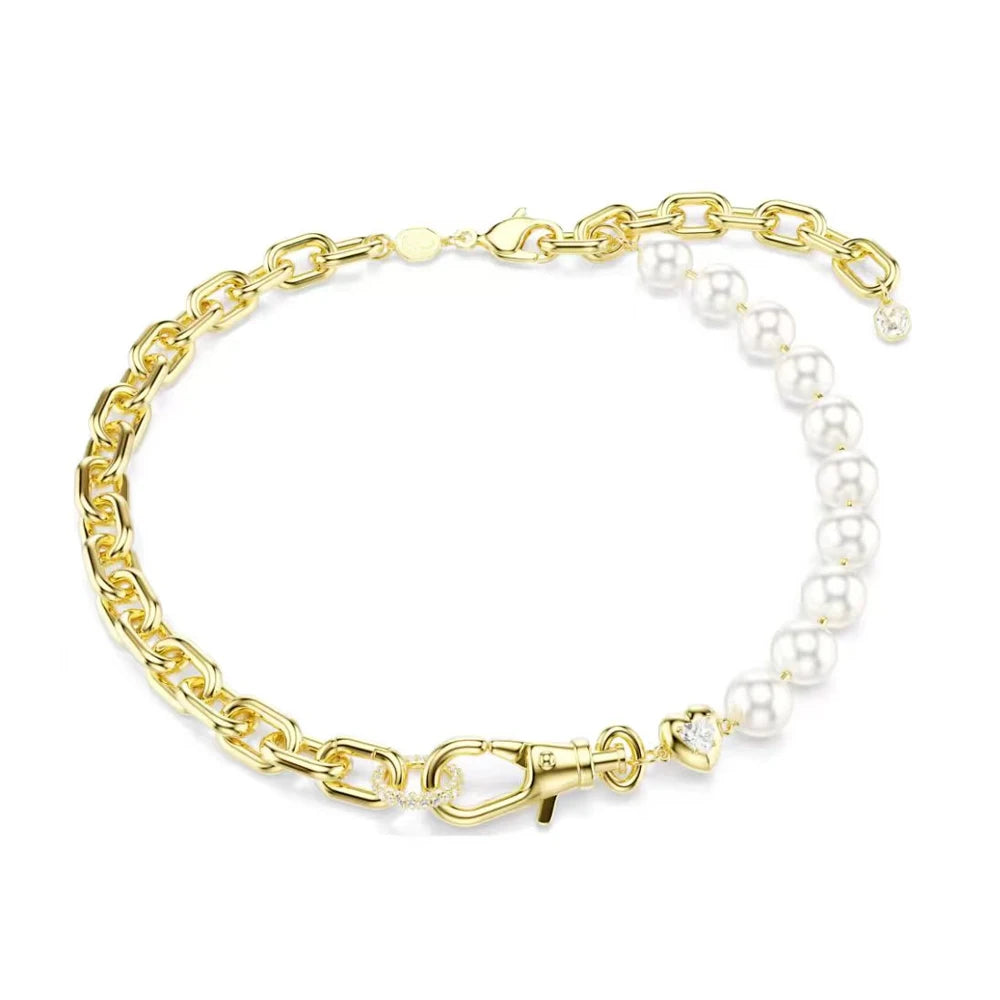 New shoe style inlaid mixed crystal interlocking rose gold pearl romantic heart-shaped necklace