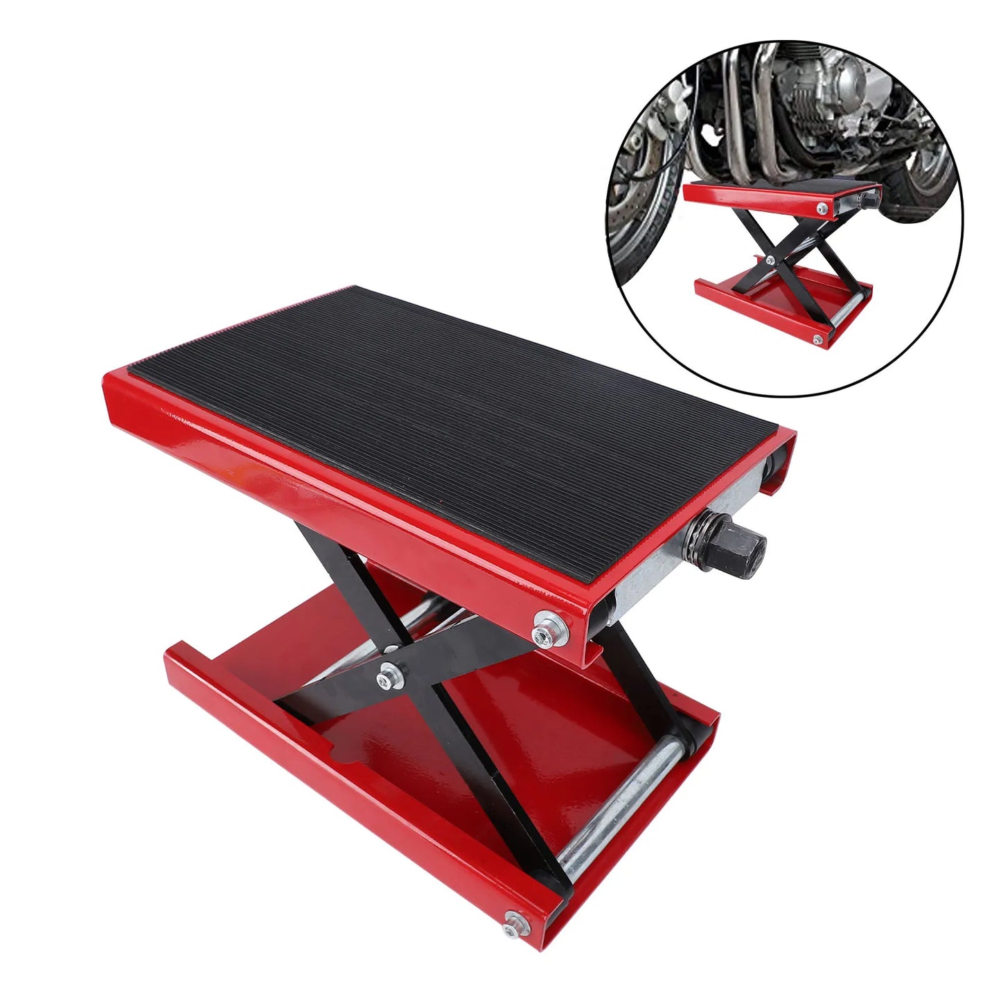 Motorcycle Lift Scissor Jack 85-340mm/3.35-13.39in Adjustable Height Foldable 500kg Capacity Motorbike Jack Stand