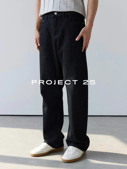 PROJECT 25 Men's Japanese Triacetate Denim Jeans - 11.2oz Black Washed Straight Fit with Slight Stretch Tailored Casual Trousers