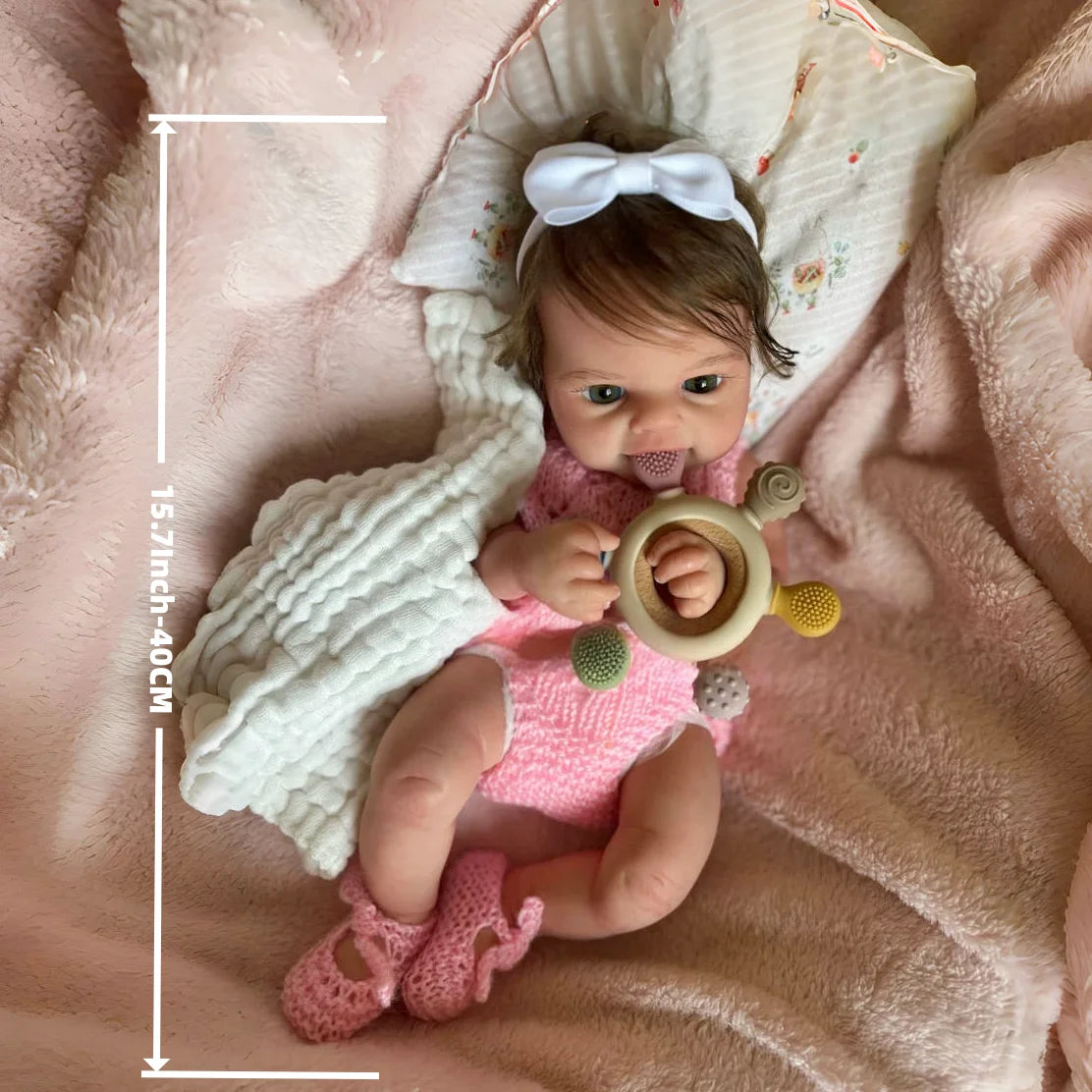 15.7Inch/40CM Open Mouth Silicone Girl Doll With Rooted Hair Already Painted Very Cute Lifelike bebe reborn de silicona Families