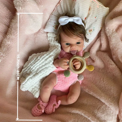 15.7Inch/40CM Open Mouth Silicone Girl Doll With Rooted Hair Already Painted Very Cute Lifelike bebe reborn de silicona Families