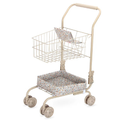 Shopping Cart Toy with Storage Bags Foldable Dollhouse Grocery Cart Pretend Play Shopping Toy Christmas Gift for Girls