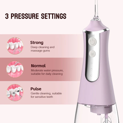 Electric oral irrigator with 3 cleaning modes, USB rechargeable, waterproof, 5 nozzles, portable dental irrigator