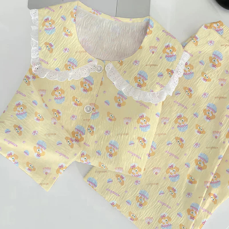 Cloud Cotton Sleepwear Set for Women Casual Spring Autumn Long Sleeve Long Pants Home Clothes  Plant Floral Print