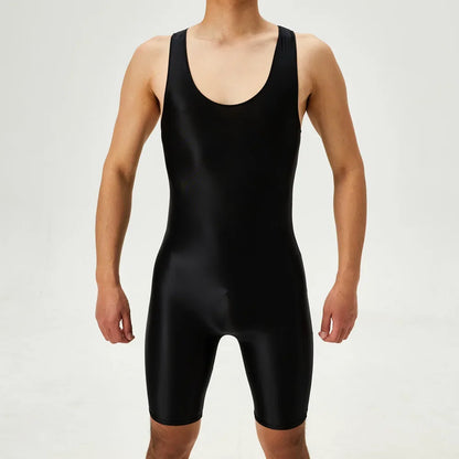 Men's Playsuit Gym High Elastic Bodysuit Shaper Wear Sexy Seamless Bulge Pouch Sleeveless Shirt Man Leotard Tights