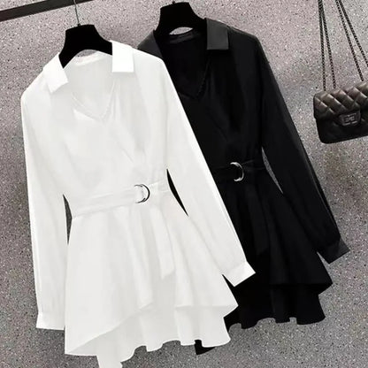 Slimming Effect Long Sleeve Women's Shirt Waist Cinching Fashionable plus Size Summer Shirt Polyester Material Casual Style